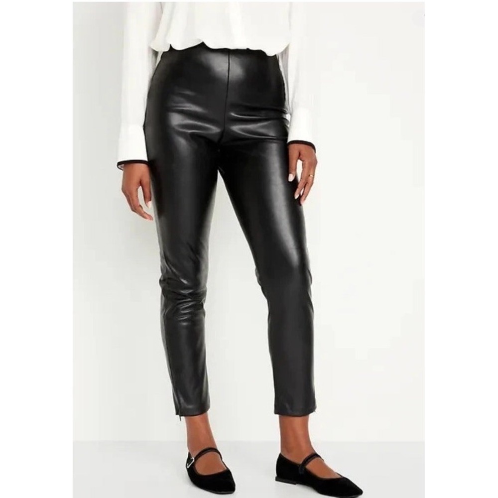Old Navy High Extra High Waisted Skinny Faux Leather Pant‎ Black Goth Office 12